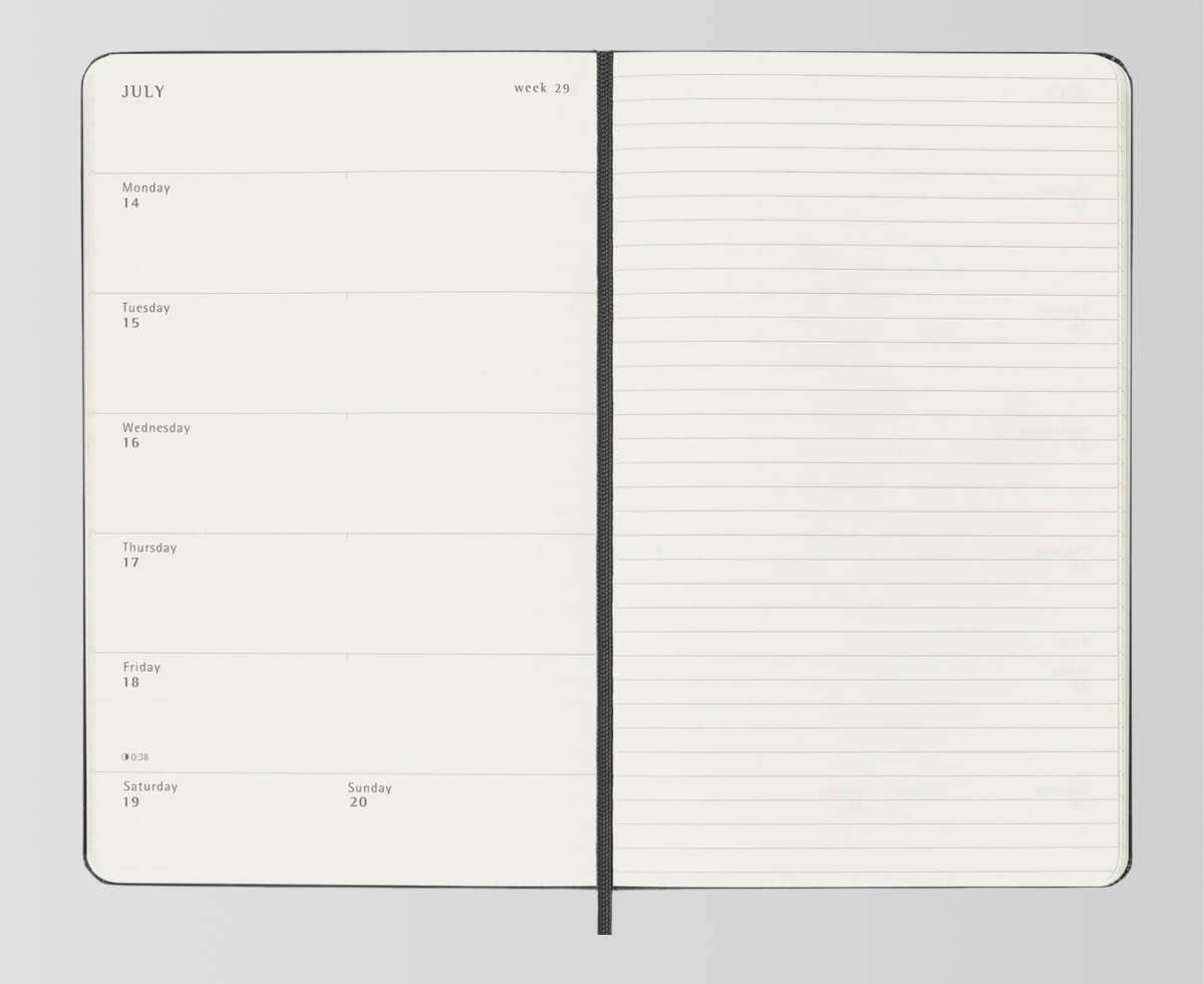 Týždenný plánovač Moleskine 2026 – týždeň na dvojstrane