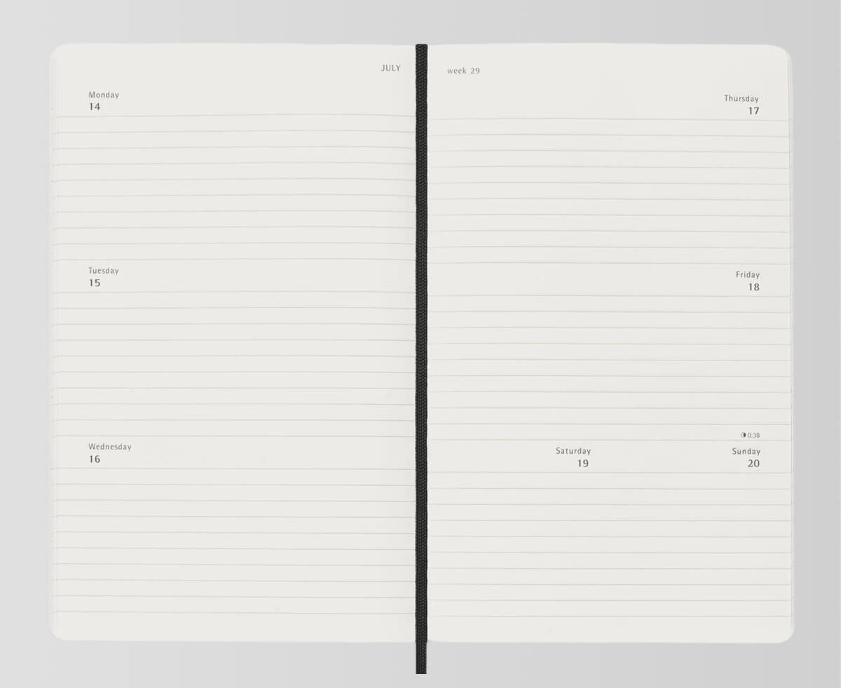 ýždenný plánovač Moleskine 2026 – týždeň na dvojstrane