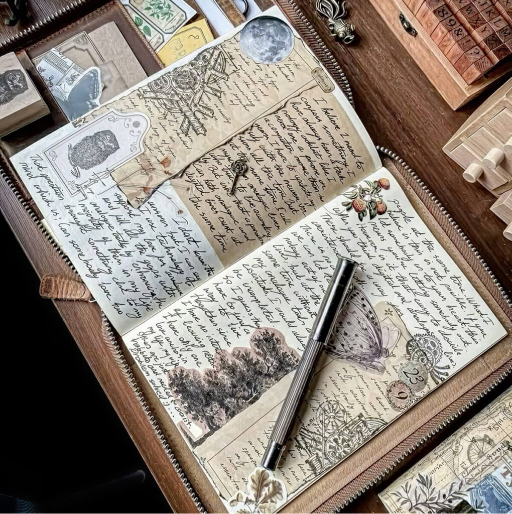 voľné písanie v zápisníku plná strana rukou písaného textu