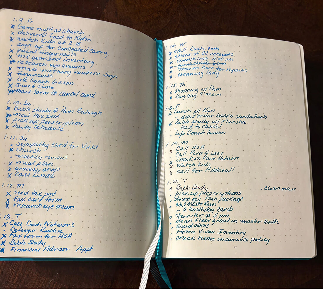 Ukážka rýchlych zápiskov v bodkovanom zápisníku